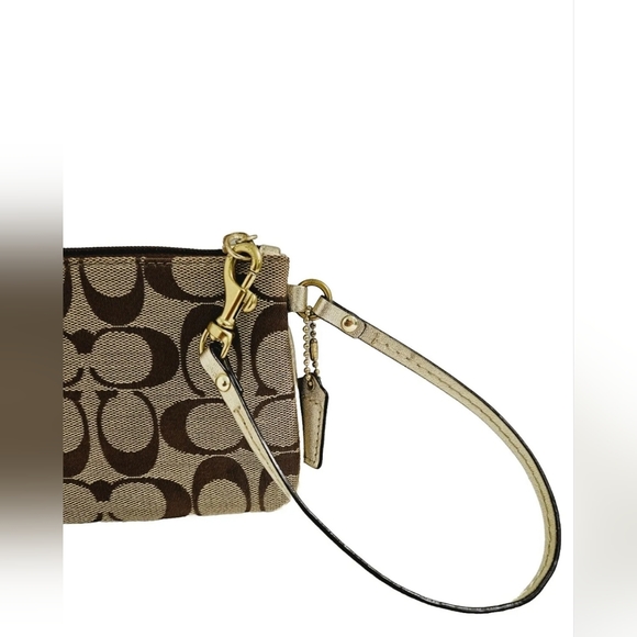 Coach Signature Mini Brown Gold Wristlet Wallet - Picture 4 of 15